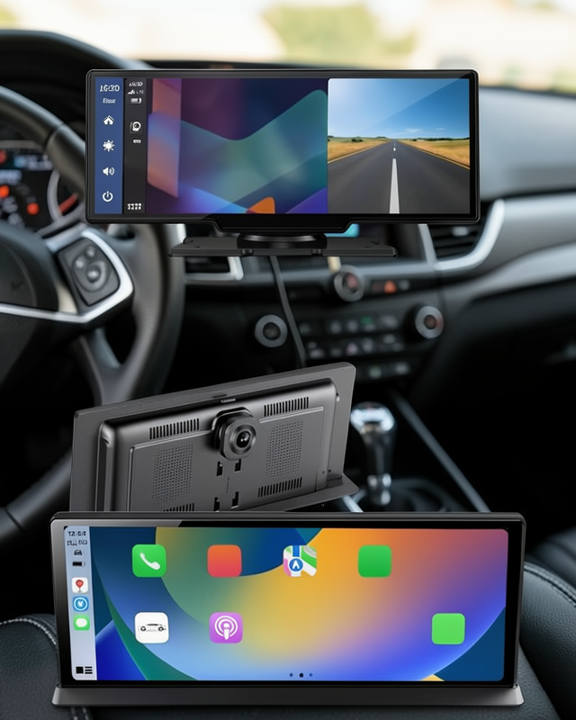 4K 10.2 İnç Çift Kameralı Araç Multimedya Ekranı CarPlay Kablosuz Tüm Cihazlara Uyumlu