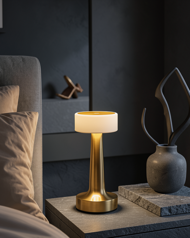 Gold Kare LED Masa Lambası Şarjlı Dimmer Kontrollü Dekoratif Işık