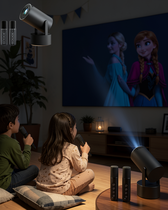 Karaoke Mikrofonlu Akıllı Projeksiyon Cihazı WiFi Bluetooth Destekli