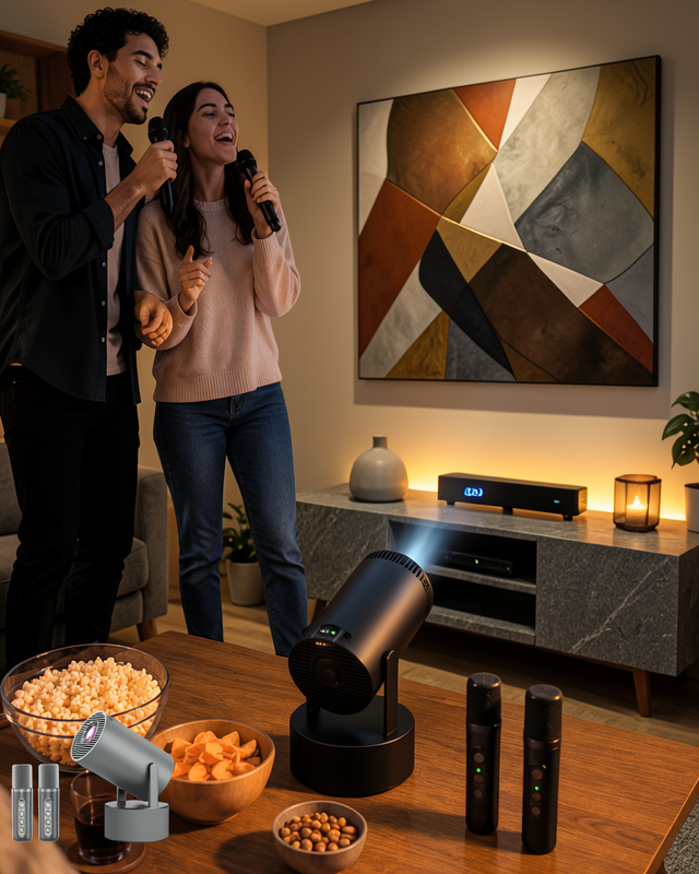 3ü 1 Arada Karaoke ve Projeksiyon Sistemi Çift Mikrofon Destekli