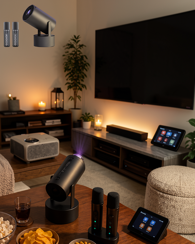 Bluetooth Hoparlörlü Akıllı Projektör Kablosuz Karaoke Mikrofonlu