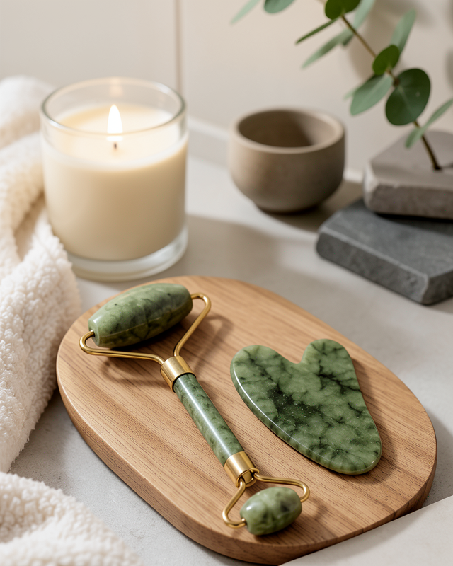 2 Parça Jade Stone Cilt Bakım Seti Şişkinlik Karşıtı Yüz Masajı