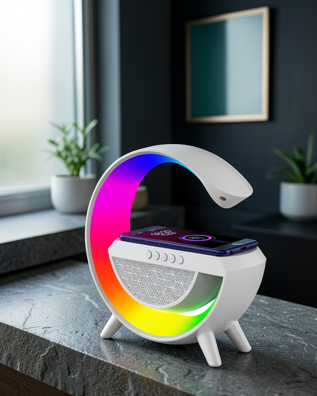 Google Dijital Kablosuz Şarj Özellikli Bluetooth Hoparlör Gece Lambası