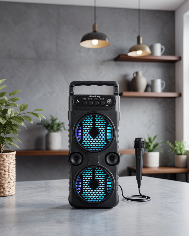 LED Işıklı Bluetoothlu Hoparlör Mikrofonlu Taşınabilir Ses Sistemi