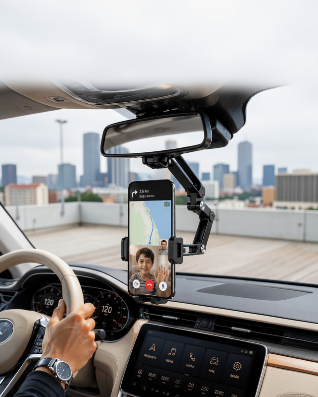 Araç İçi Dikiz Aynası Telefon Tutucu 360° Döner Ayarlanabilir Katlanabilir