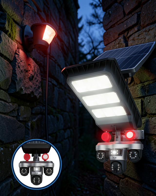 Güneş Enerjili Kablosuz Dış Mekan Güvenlik Kamerası Gece Görüşlü LED Projektörlü