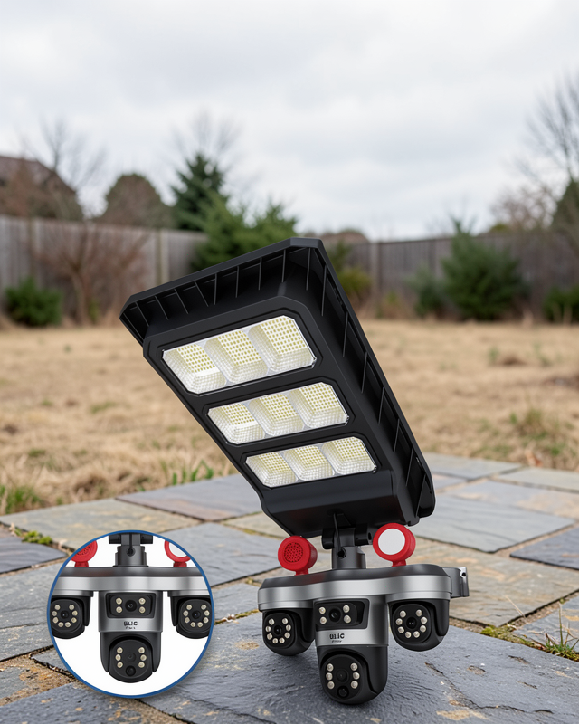 Solar Panelli Akıllı Güvenlik Kamerası LED Projektörlü