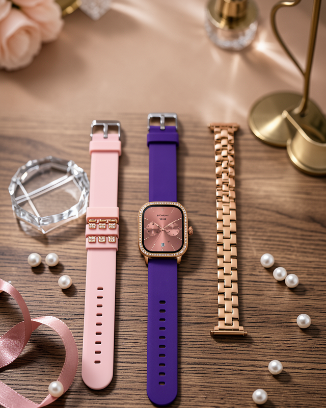 3 Kordonlu Rose Gold Kasalı Kadın Akıllı Saat Seti