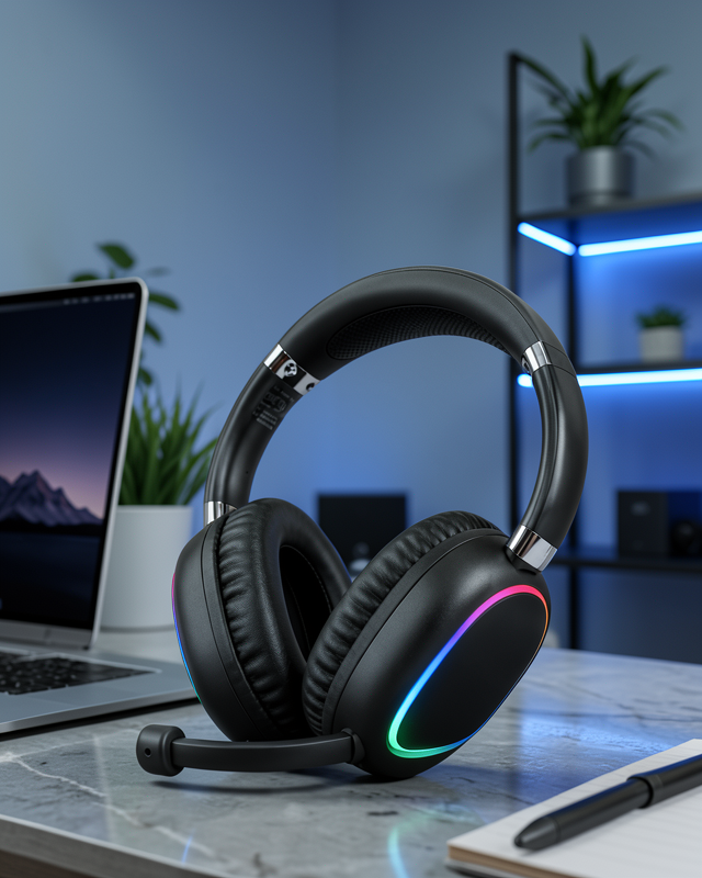Bluetooth 5.0 Kablosuz Kulak Üstü Kulaklık Mikrofonlu RGB Aydınlatmalı