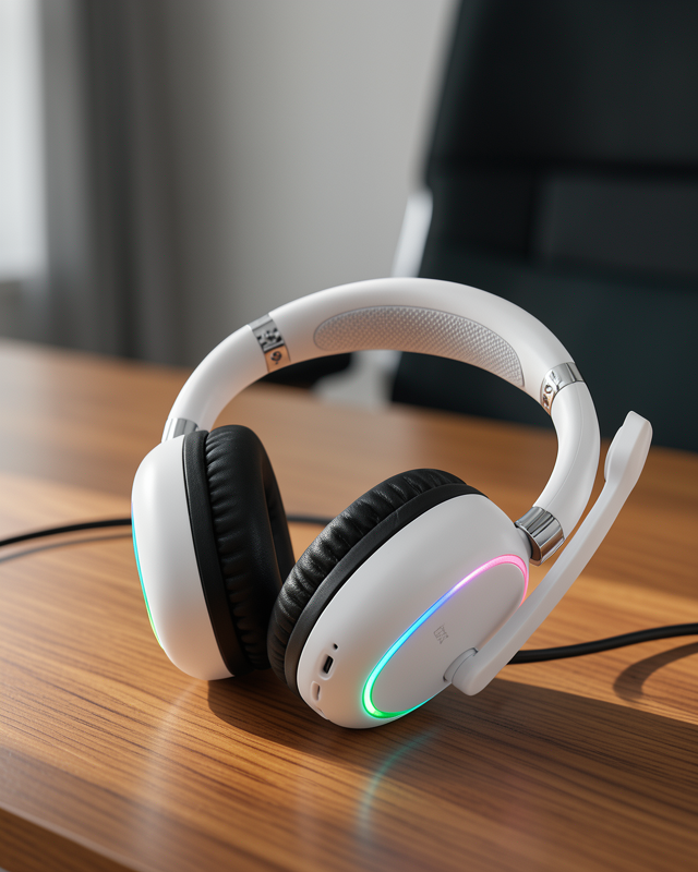 Beyaz Bluetooth 5.0 Mikrofonlu Kablosuz Kulak Üstü Kulaklık RGB Işıklı Type-C Şarjlı