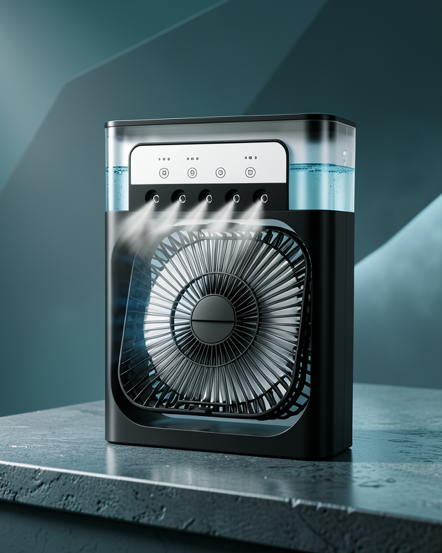 Püskürtmeli Masaüstü Fan 5 Başlıklı Serinletici, 600 ml Su Haznesi, 3 Kademe Fan, Type-C Bağlantı