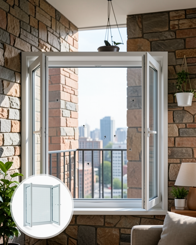 Pencere ve Balkon İçin Çift Kanatlı Sinek Koruma Sinekliği