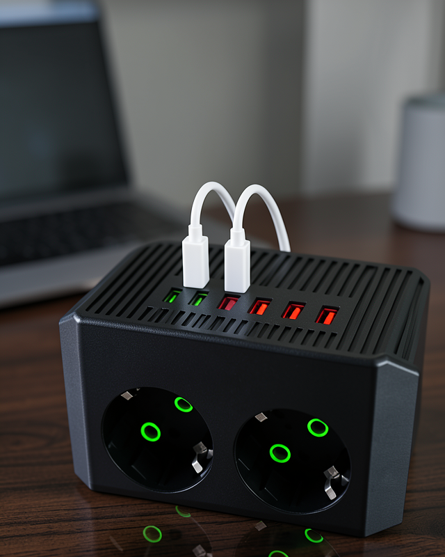 8'li Dikey Çoklu Priz 4 USB 2 Type-C Akım Korumalı Anahtarlı Priz