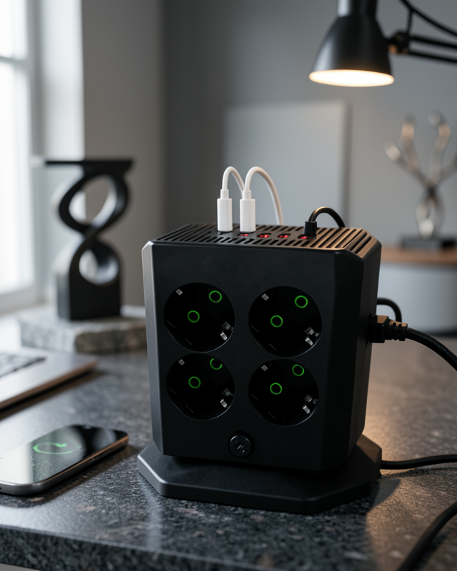 8'li Dikey Çoklu Priz 4 USB 2 Type-C Girişli Akım Korumalı Uzatma Prizi