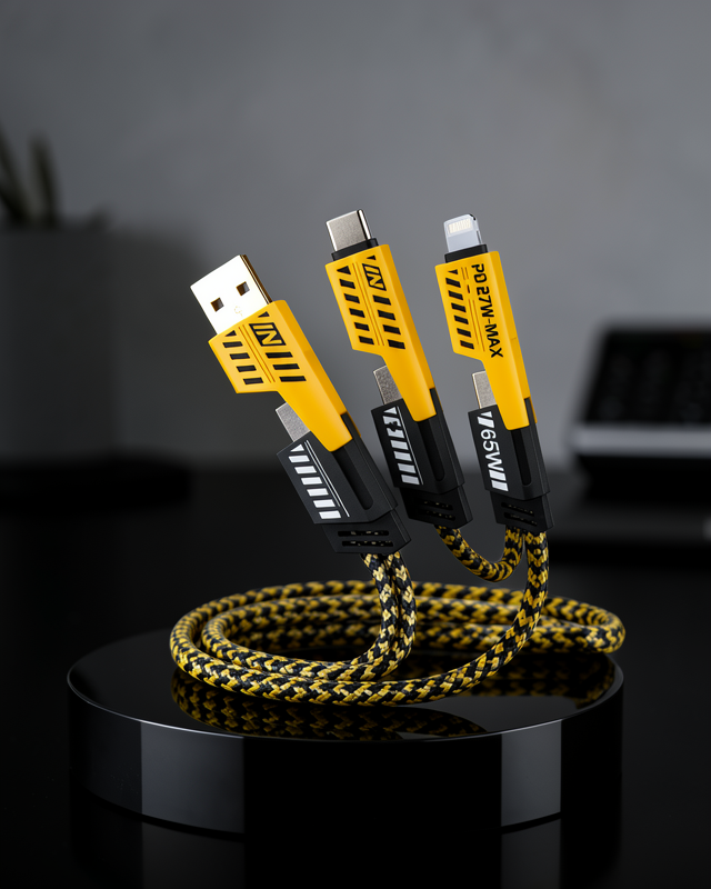 65W 4'ü 1 Arada Çoklu Şarj Kablosu – USB-C, USB-A, Lightning, Veri ve Şarj Desteği Yeni Nesil