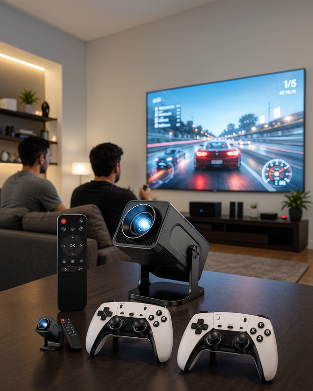 Çift Kollu Game Box Projeksiyon Cihazı Kumandalı Android Tv Dahili Hoparlör Yeni Nesil