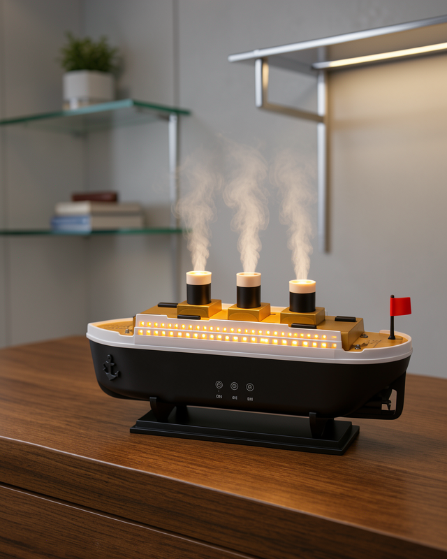 Ultra Sessiz Titanik Gemi LED Işıklı Aroma Difüzörü Oda Nemlendirici Yeni Nesil