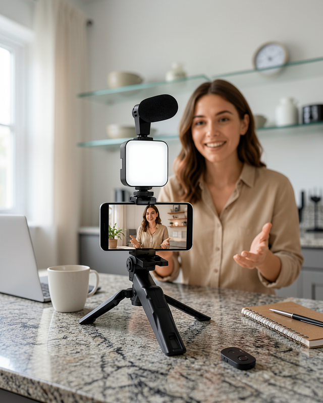 Telefon Tutucu Led Işıklı Kumandalı Mikrofon Telefon Vlog Video Kayıt Yeni Nesil