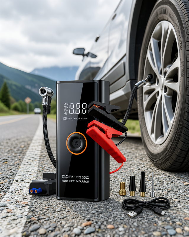 Çok Fonksiyonlu Araç Yol Yardım Kiti Jump Starter ve Lastik Pompası Yeni Nesil