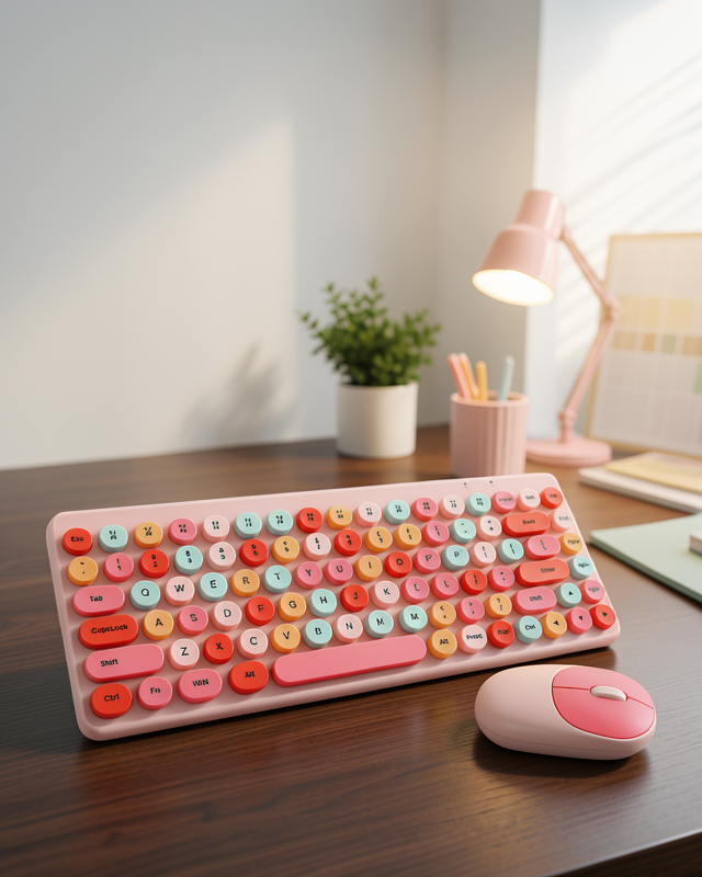Renkli Retro Tuş Takımlı Klavye – 3 Cihaz Bağlantısı, Medya Kısayol Tuşları Yeni Nesil