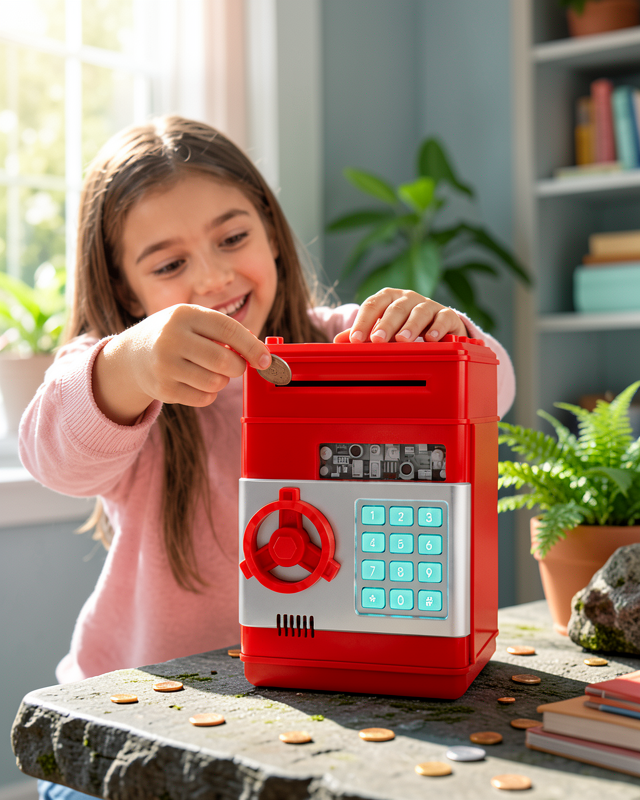 Kırmızı ATM Kasa Tipi Para Biriktirme Kumbarası
