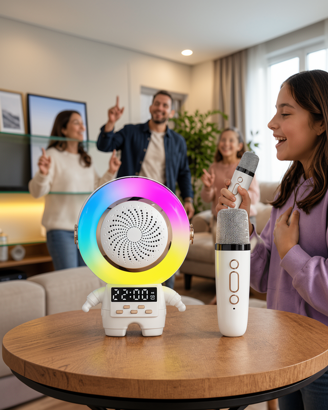 Karaoke Özellikli Astronot Bluetooth Hoparlör Kablosuz Mikrofonlu
