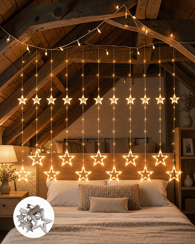 Yıldız Desenli Perde Tipi Peri Led 3x3 Metre Aydınlatma Yeni Nesil