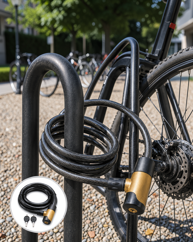 24 mm Kalın Çelik Halatlı Motosiklet ve Bisiklet Kilidi 200 cm Anahtarlı Güvenlik Kilidi