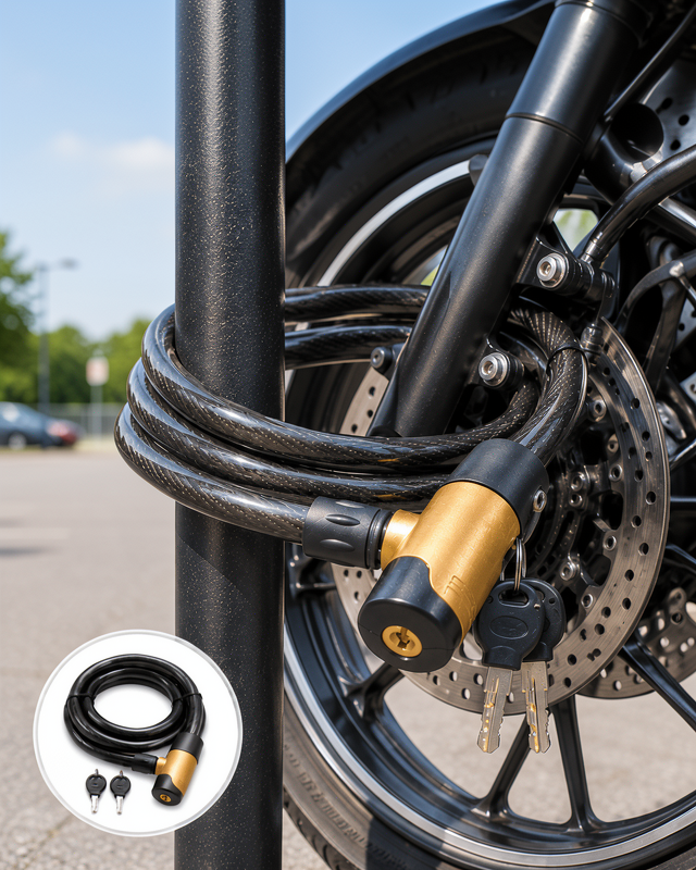 Motosiklet, Bisiklet ve Elektrikli Scooter İçin Ağır Hizmet Tipi Çelik Halat Kilidi