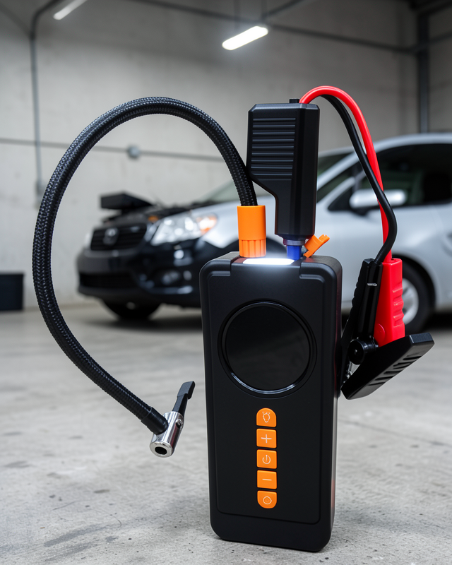 Dijital Lastik Şişirme Kompresörü Akü Takviye Powerbank LED Aydınlatmalı Acil Durum Cihazı
