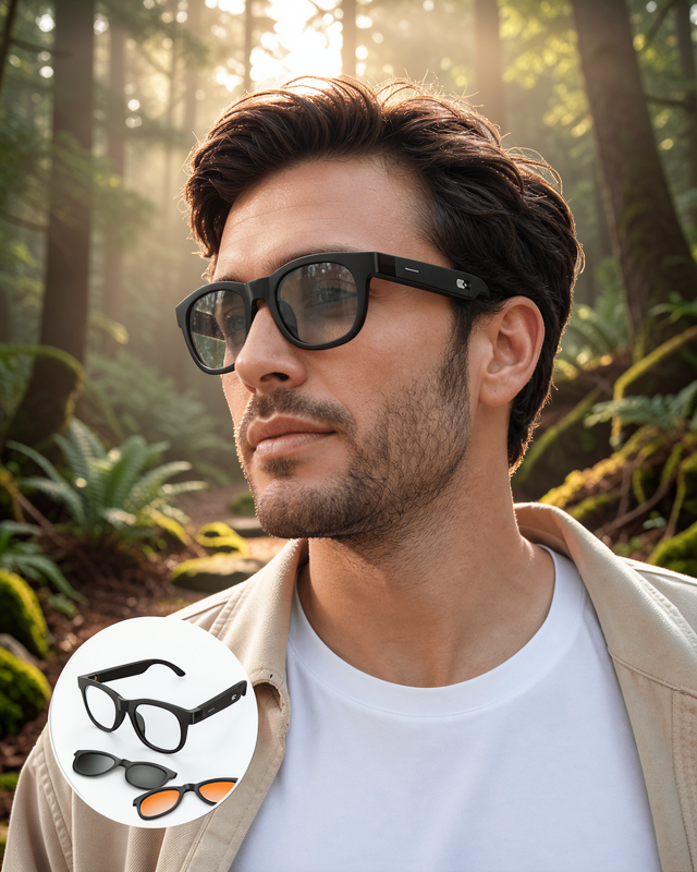 Yapay Zekâ Destekli Akıllı Gözlük Değiştirilebilir Manyetik Lens Bluetooth Bağlantı ve Dokunmatik Kontrol