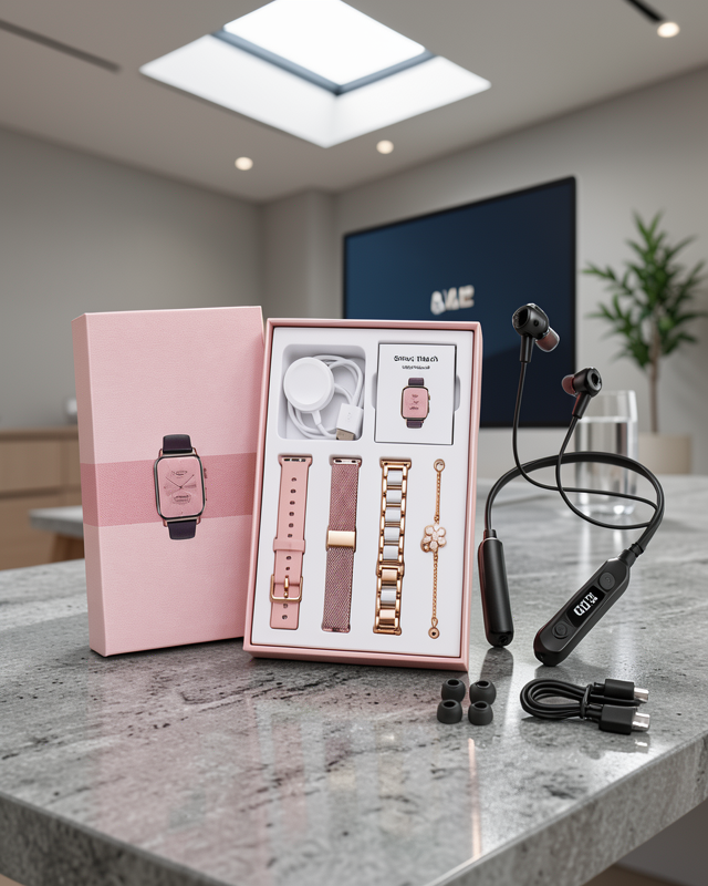 Kablolu Bluetooth Kulaklık ve Kadınlara Özel Bileklik Hediyeli Yeni Nesil Akıllı Saat 3 Kordonlu