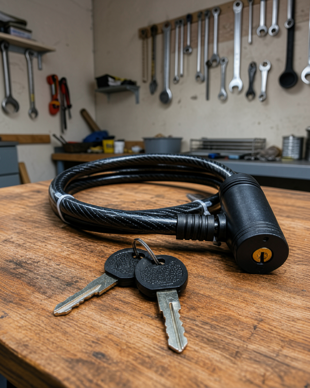 12 mm Çelik Halat Bisiklet Kilidi 80 cm Anahtarlı Güvenlik Kilidi PVC Kaplamalı Scooter ve Elektrikli Bisiklet Uyumlu