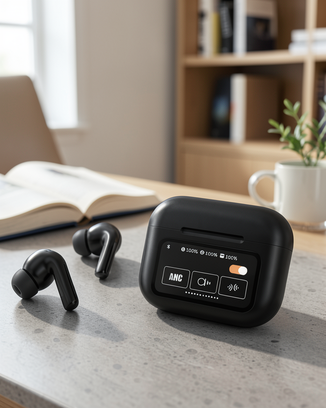 Kablosuz Bluetooth Kulaklık Ekranlı Uzun Şarj Süreli ANC Destekli