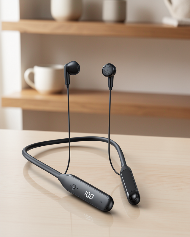 60 Saat Kablolu Boyun Askılı Dijital Göstergeli Bluetooth Kulaklığı Yeni Nesil