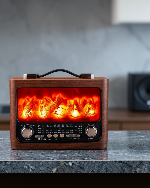 Solar Panelli Alev Işıklı Bluetooth Hoparlör – Çoklu Giriş, Uzun Pil Ömrü