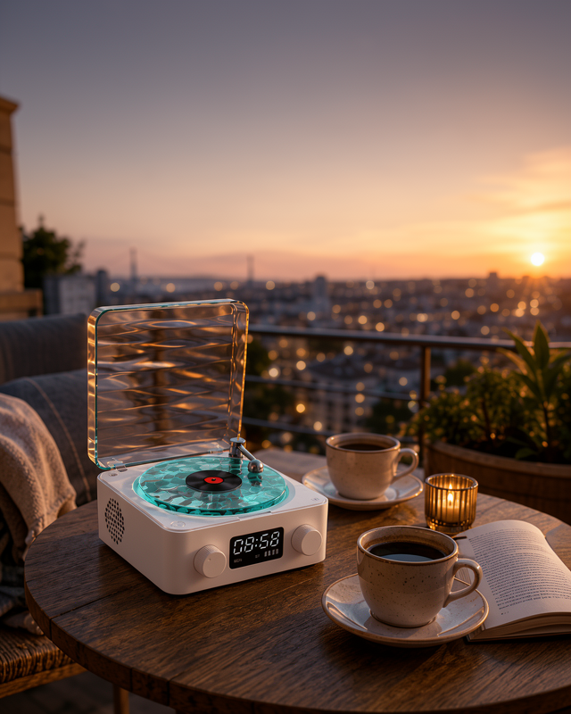 3-1 Kablosuz Bluetooth Hoparlör – Gece Lambalı, Saatli, Retro Tasarım