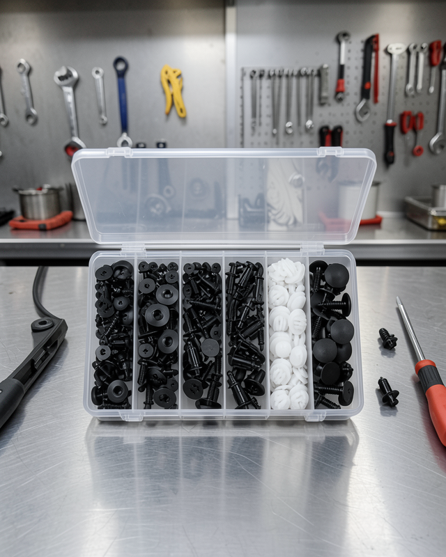 Profesyonel Oto Klips Tamir Seti 6 Farklı Model Plastik Sabitleme Pimi Organizer Kutulu