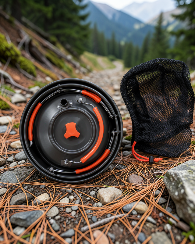 Kompakt Kamp Yemek Seti Alüminyum Tencere Tava Çaydanlık Taşıma Fileli Outdoor Set