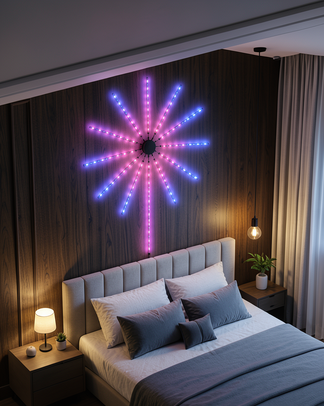 Telefon Kontrollü RGB Fireworks LED Işık Çok Renkli Dekoratif Duvar Lambası