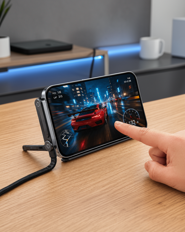 240W Type-C Telefon Standlı Örgülü Şarj ve Data Kablosu