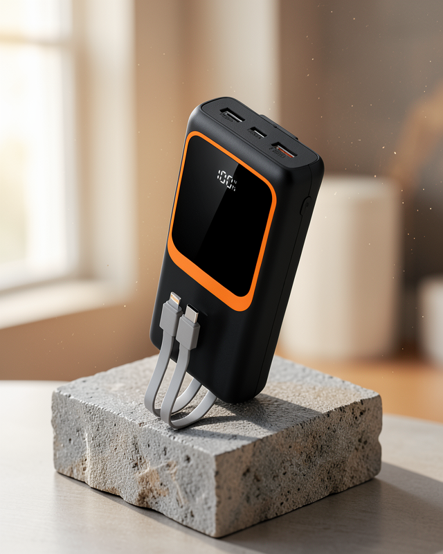 Powerbank 20000 mAh Dijital Ekranlı ve Çok Kablolu Hızlı Şarj Cihazı