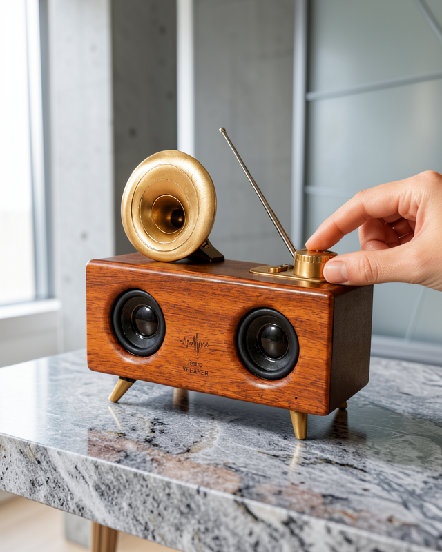 Nostaljik Gramofon Bluetooth Hoparlör – FM Radyo + USB + SD Kart Destekli