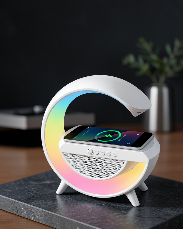 Kablosuz Şarjlı Bluetooth Hoparlör ve Gece Lambası – NFC, FM Radyo, RGB Işık