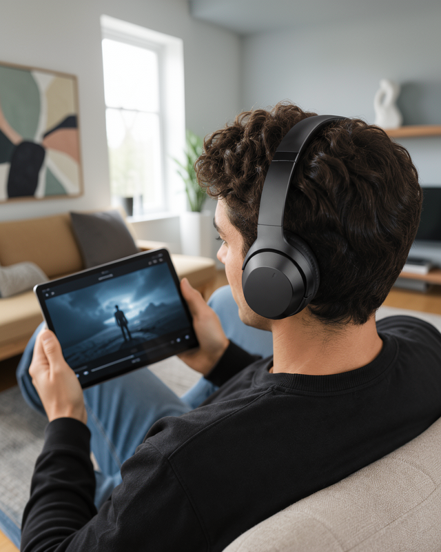 Bluetooth 5.0 Siyah Kablosuz Kulaklık 18 Saat Batarya Katlanabilir Tasarım Yeni Nesil