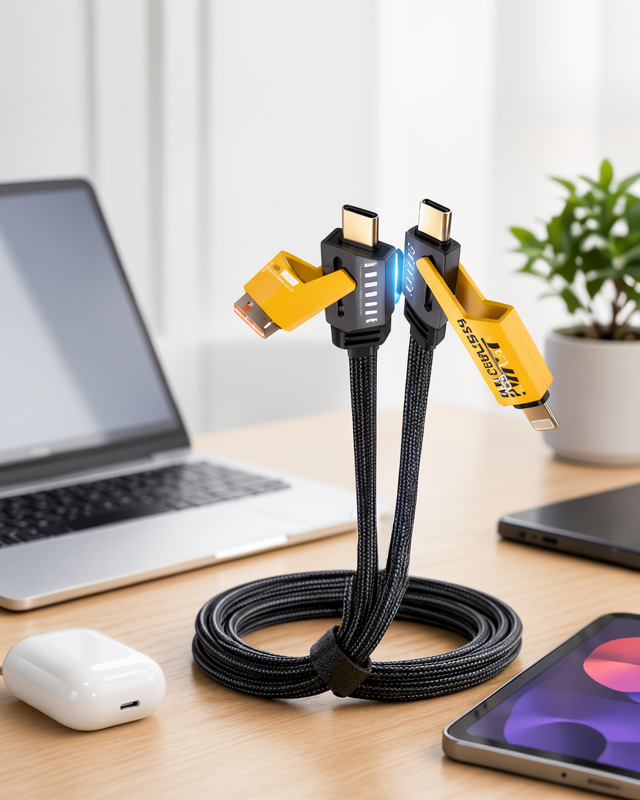 USB-C USB-A 4’ü 1 Arada Örgülü Kablo 65W Hızlı Şarj Metal Uç Dayanıklı
