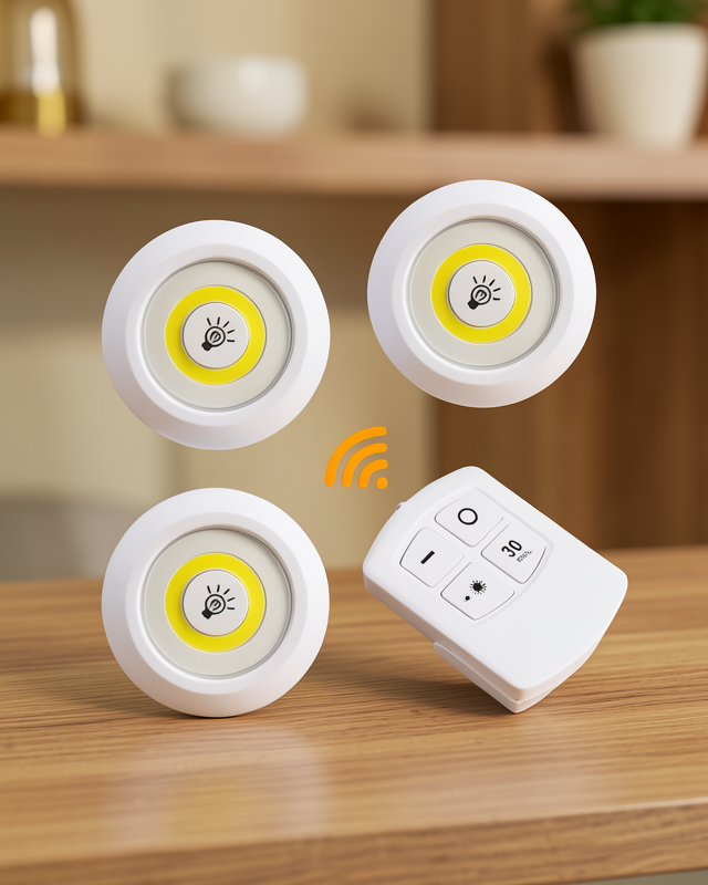 Led Lamba 3'lü Uzaktan Kumandalı Yapışkanlı