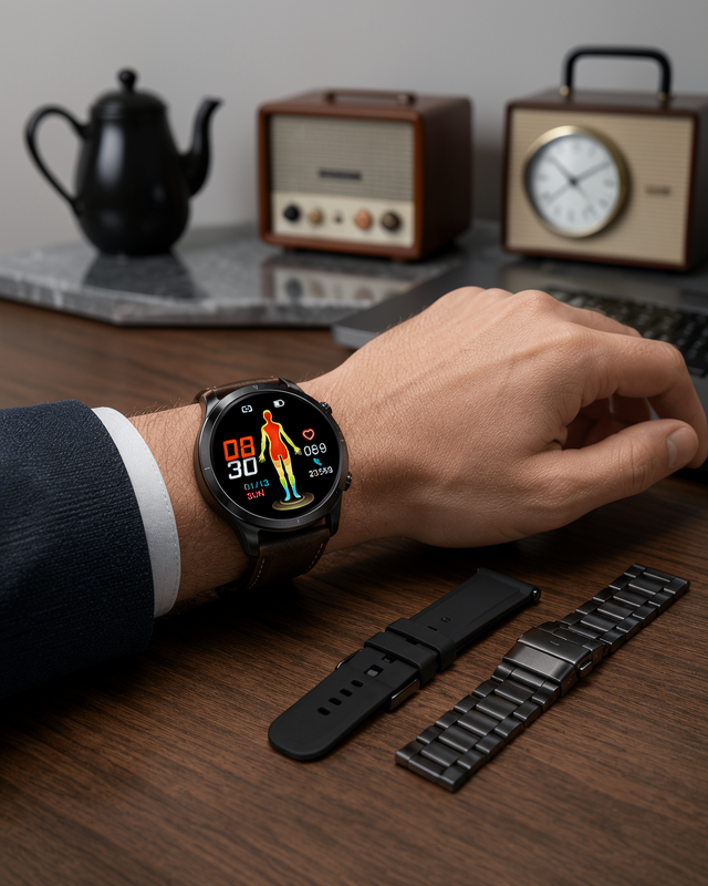 AMOLED Ekranlı Akıllı Saat – 3 Kordon Seçenekli, Suya Dayanıklı, Kalp Atış ve Uyku Takip Özellikli