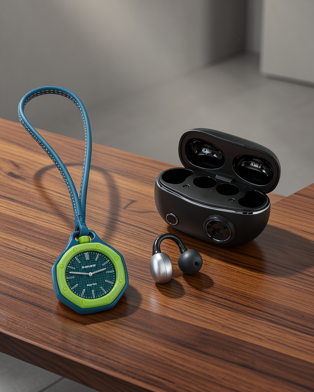 Kablosuz Kulaklık ve Yeşil Askılı Çanta Charm Saat Kampanya Seti Şarj Kutulu Bluetooth Kulaklık