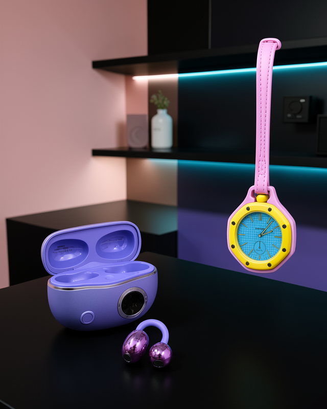 Şarj Kutulu Kablosuz Kulaklık ve Pembe Çanta Charm Analog Saat Seti Müzik ve Aksesuar Bir Arada